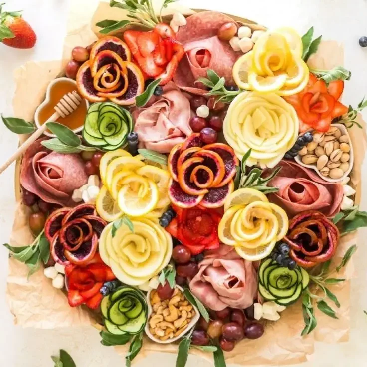 A vibrant bouquet of mixed roses and flowers in warm tones.